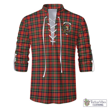 Stewart Royal Modern Tartan Men's Scottish Traditional Jacobite Ghillie Kilt Shirt with Family Crest