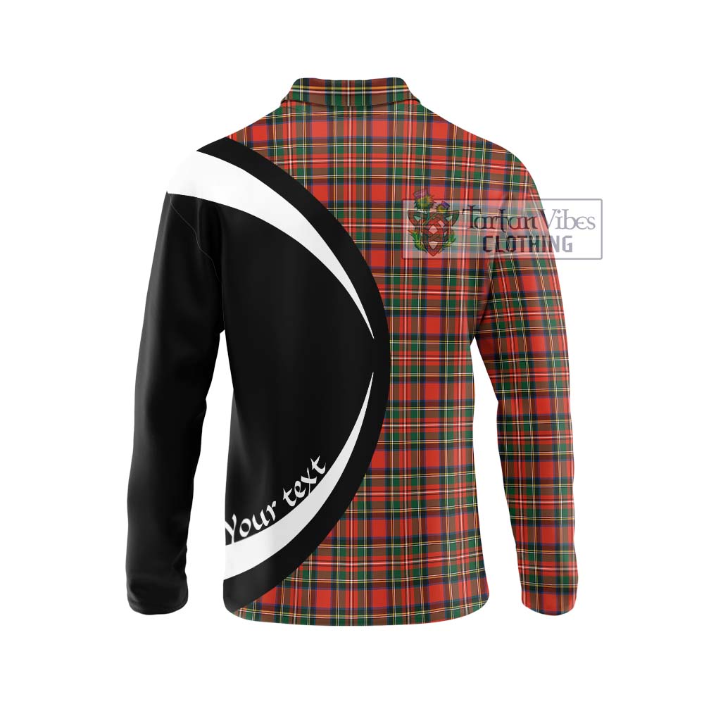 Stewart Royal Modern Tartan Long Sleeve Polo Shirt with Family Crest Circle Style - Tartan Vibes Clothing