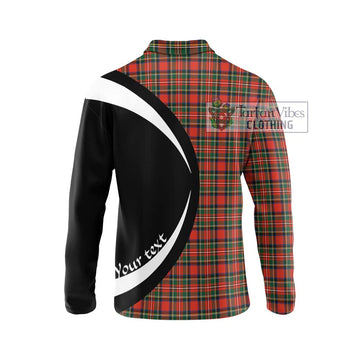 Stewart Royal Modern Tartan Long Sleeve Polo Shirt with Family Crest Circle Style