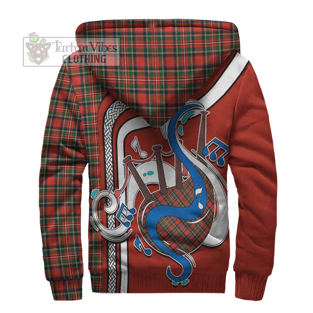 Stewart Royal Modern Tartan Sherpa Hoodie with Epic Bagpipe Style - Tartanvibesclothing Shop