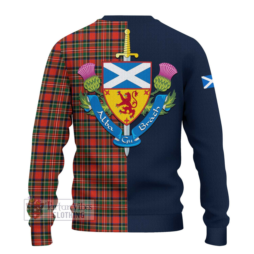 Tartan Vibes Clothing Stewart Royal Modern Tartan Knitted Sweater with Scottish Lion Royal Arm Half Style