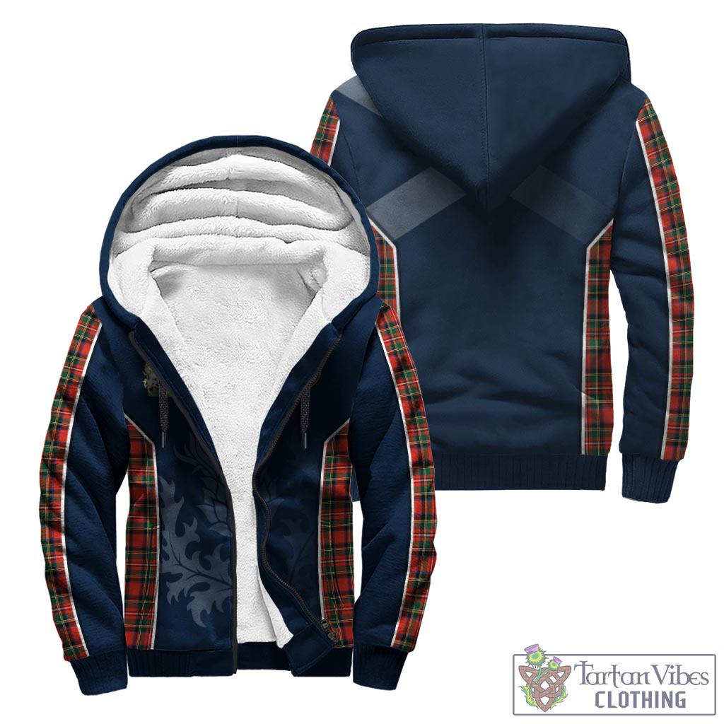 Tartan Vibes Clothing Stewart Royal Modern Tartan Sherpa Hoodie with Family Crest and Scottish Thistle Vibes Sport Style