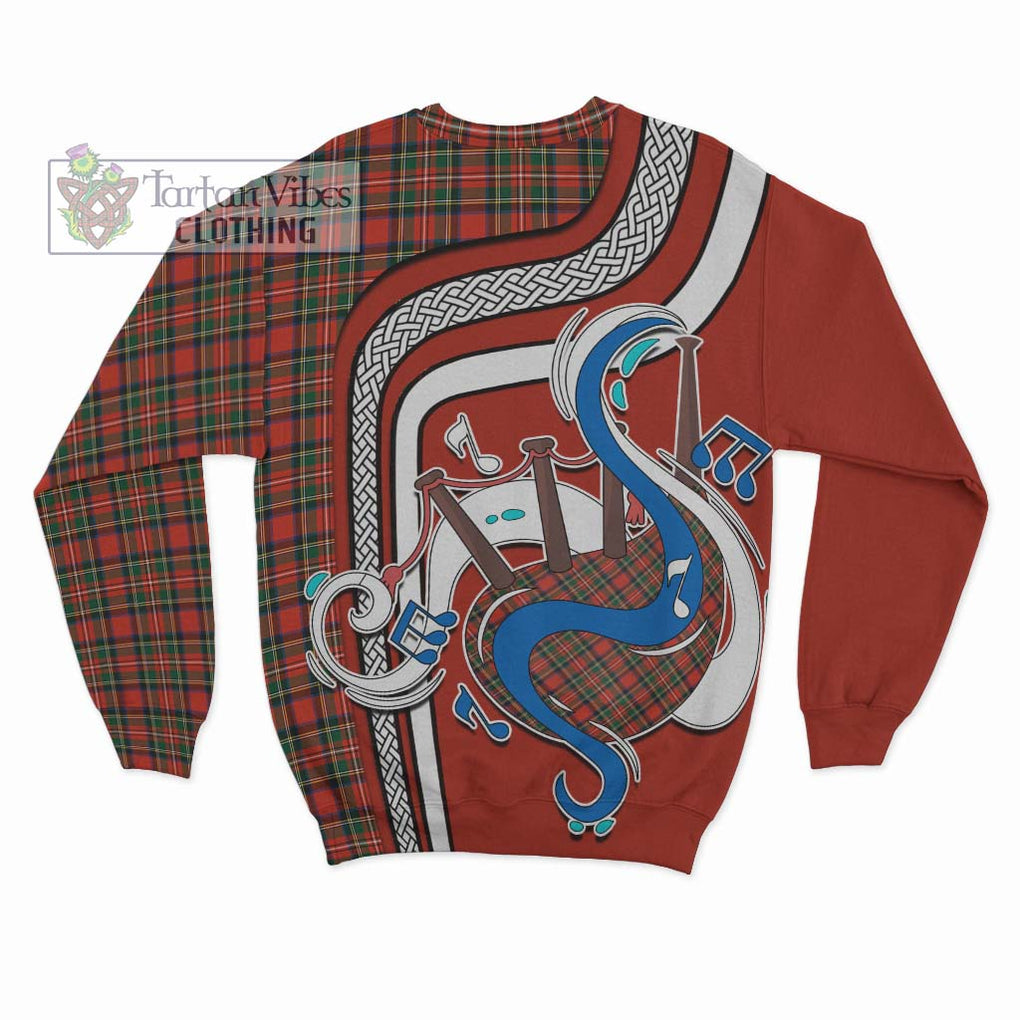 Tartan Vibes Clothing Stewart Royal Modern Tartan Sweatshirt with Epic Bagpipe Style