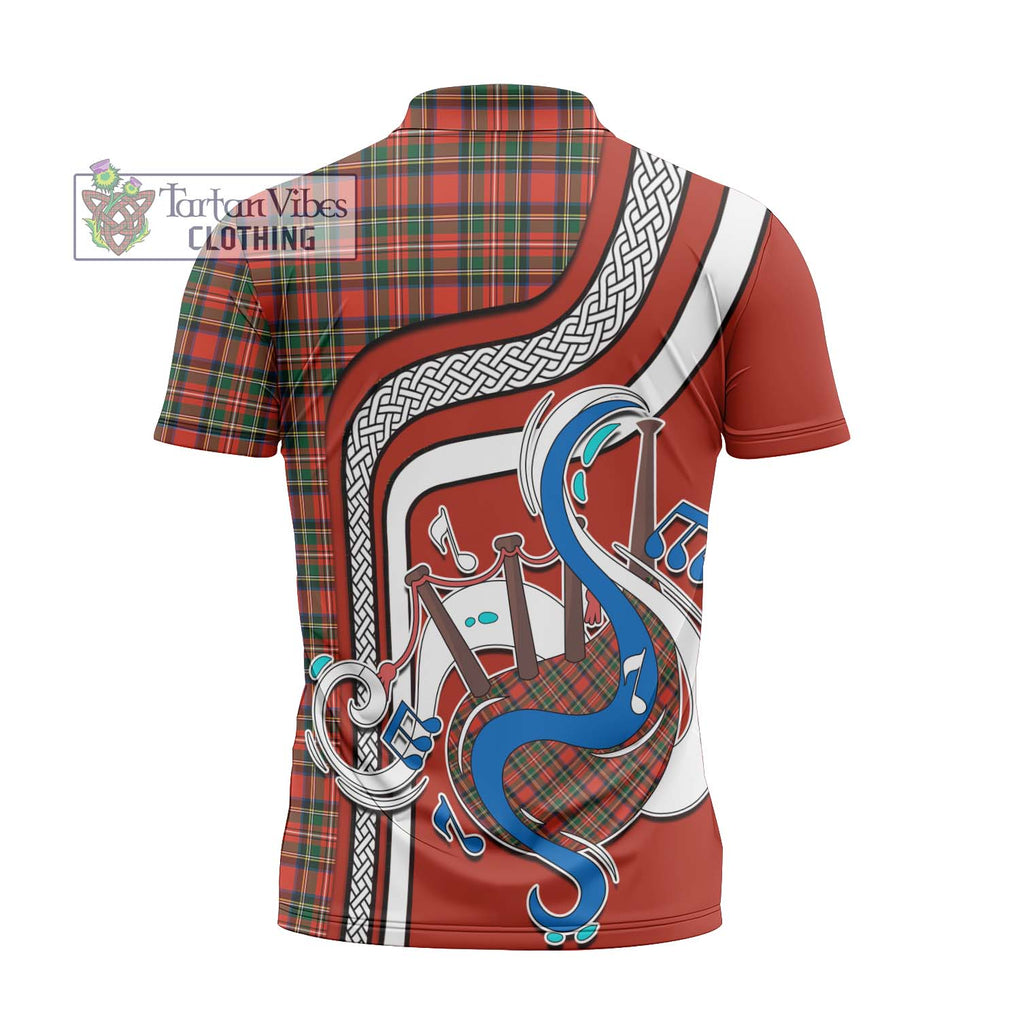 Stewart Royal Modern Tartan Zipper Polo Shirt with Epic Bagpipe Style - Tartanvibesclothing Shop