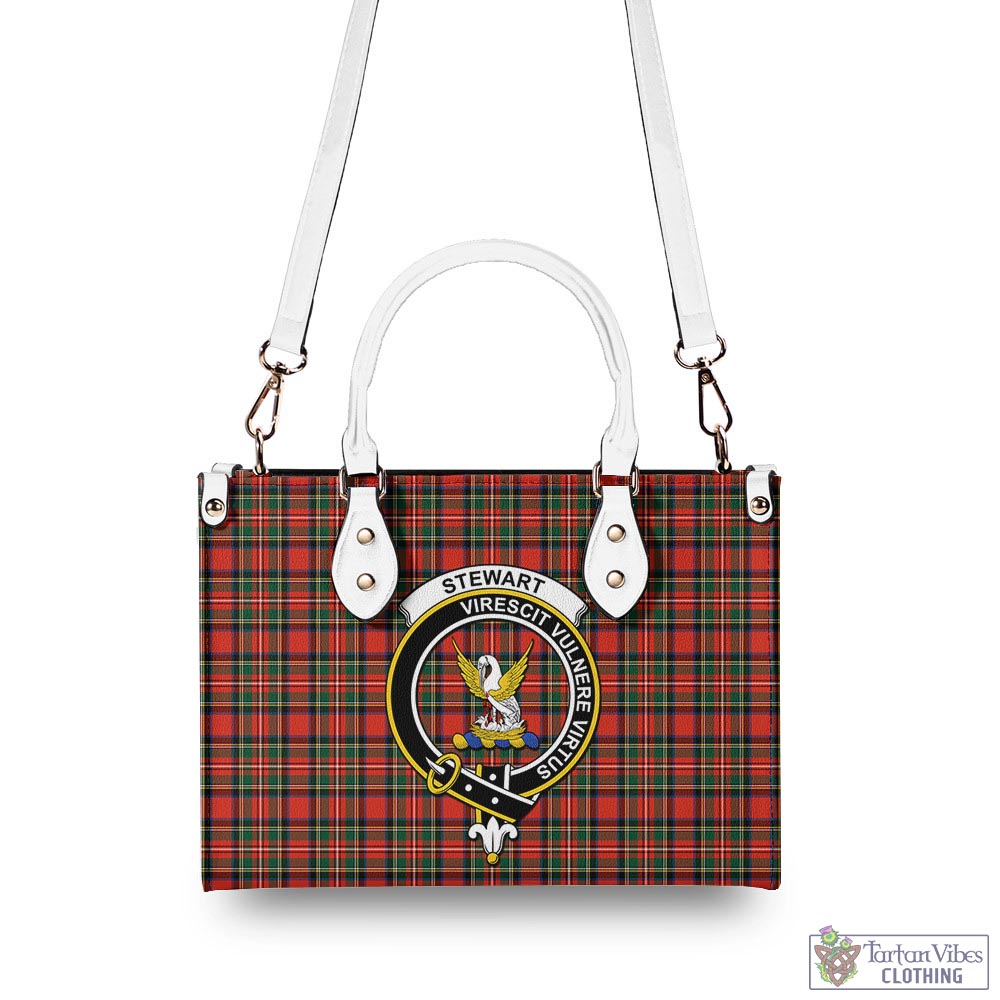 Tartan Vibes Clothing Stewart Royal Modern Tartan Luxury Leather Handbags with Family Crest