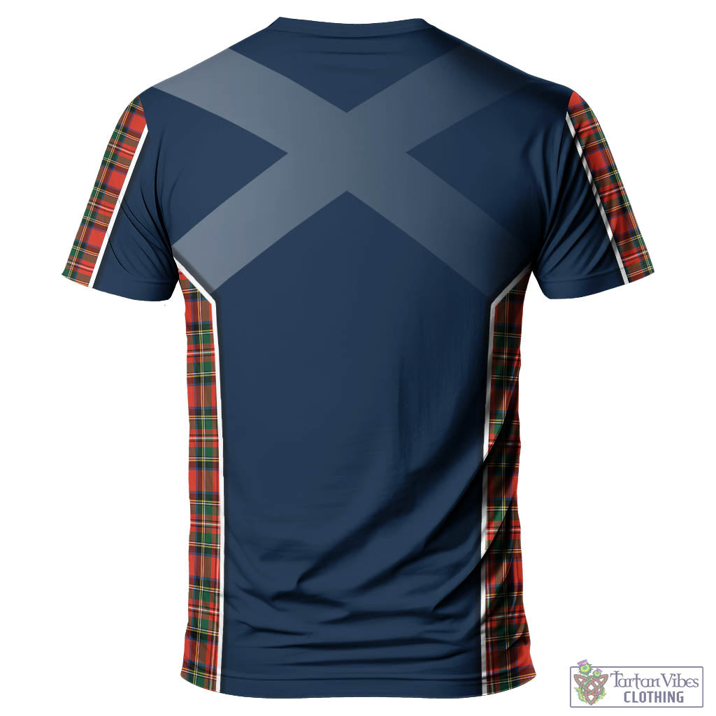 Tartan Vibes Clothing Stewart Royal Modern Tartan T-Shirt with Family Crest and Scottish Thistle Vibes Sport Style