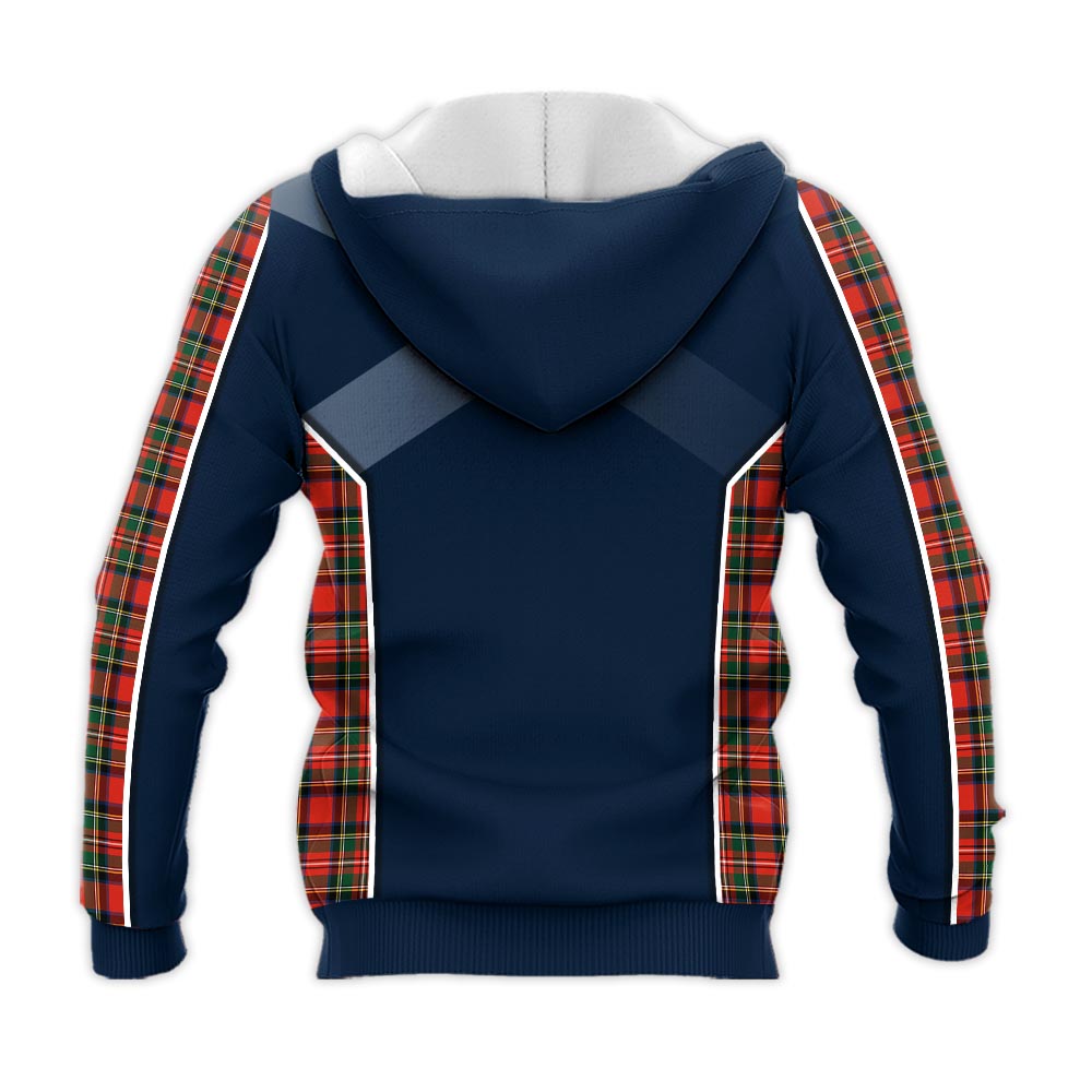 Tartan Vibes Clothing Stewart Royal Modern Tartan Knitted Hoodie with Family Crest and Scottish Thistle Vibes Sport Style