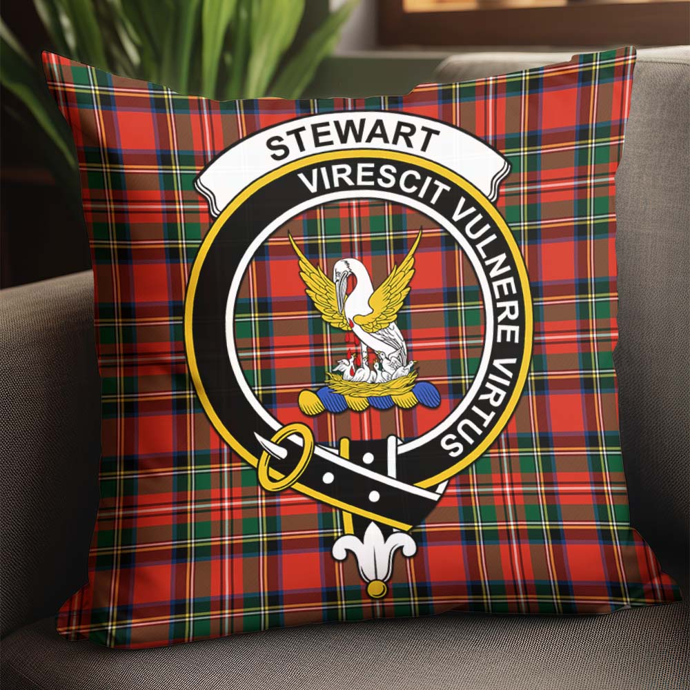 Stewart Royal Modern Tartan Pillow Cover with Family Crest - Tartanvibesclothing