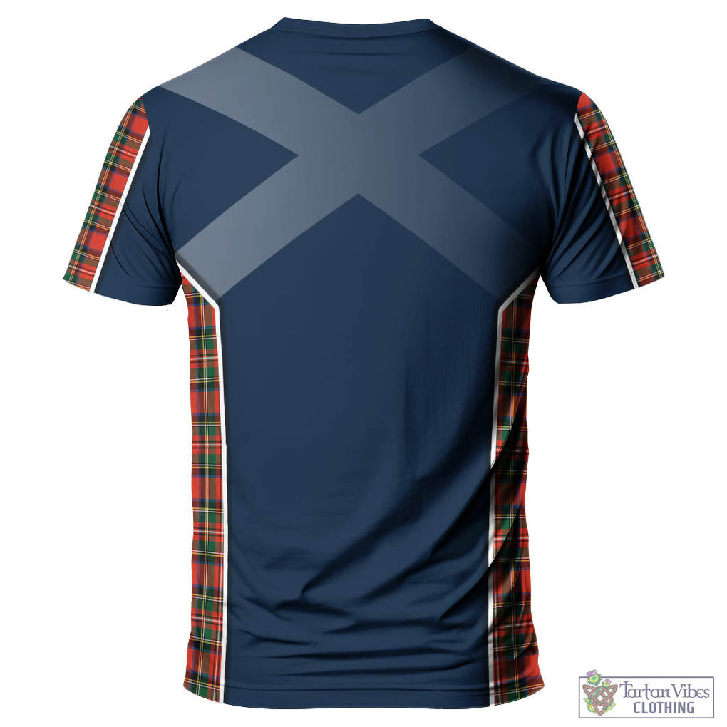 Tartan Vibes Clothing Stewart Royal Modern Tartan T-Shirt with Family Crest and Lion Rampant Vibes Sport Style