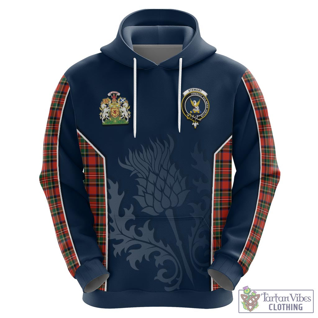 Tartan Vibes Clothing Stewart Royal Modern Tartan Hoodie with Family Crest and Scottish Thistle Vibes Sport Style