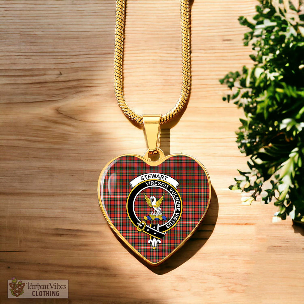 Tartan Vibes Clothing Stewart Royal Modern Tartan Heart Necklace with Family Crest