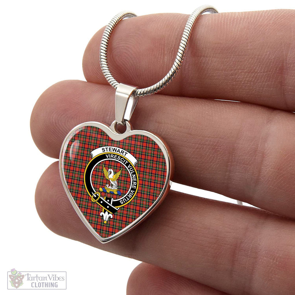 Tartan Vibes Clothing Stewart Royal Modern Tartan Heart Necklace with Family Crest