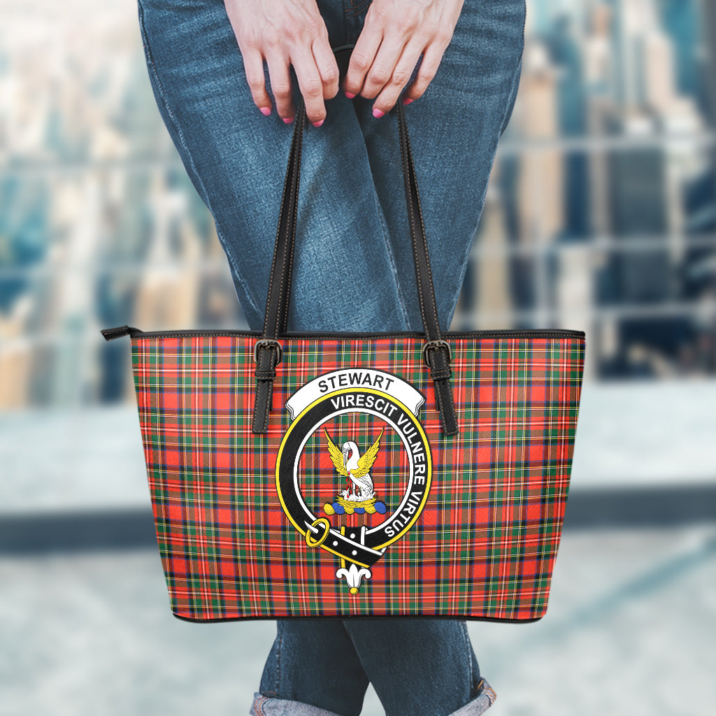 Stewart Royal Modern Tartan Leather Tote Bag with Family Crest - Tartan Vibes Clothing