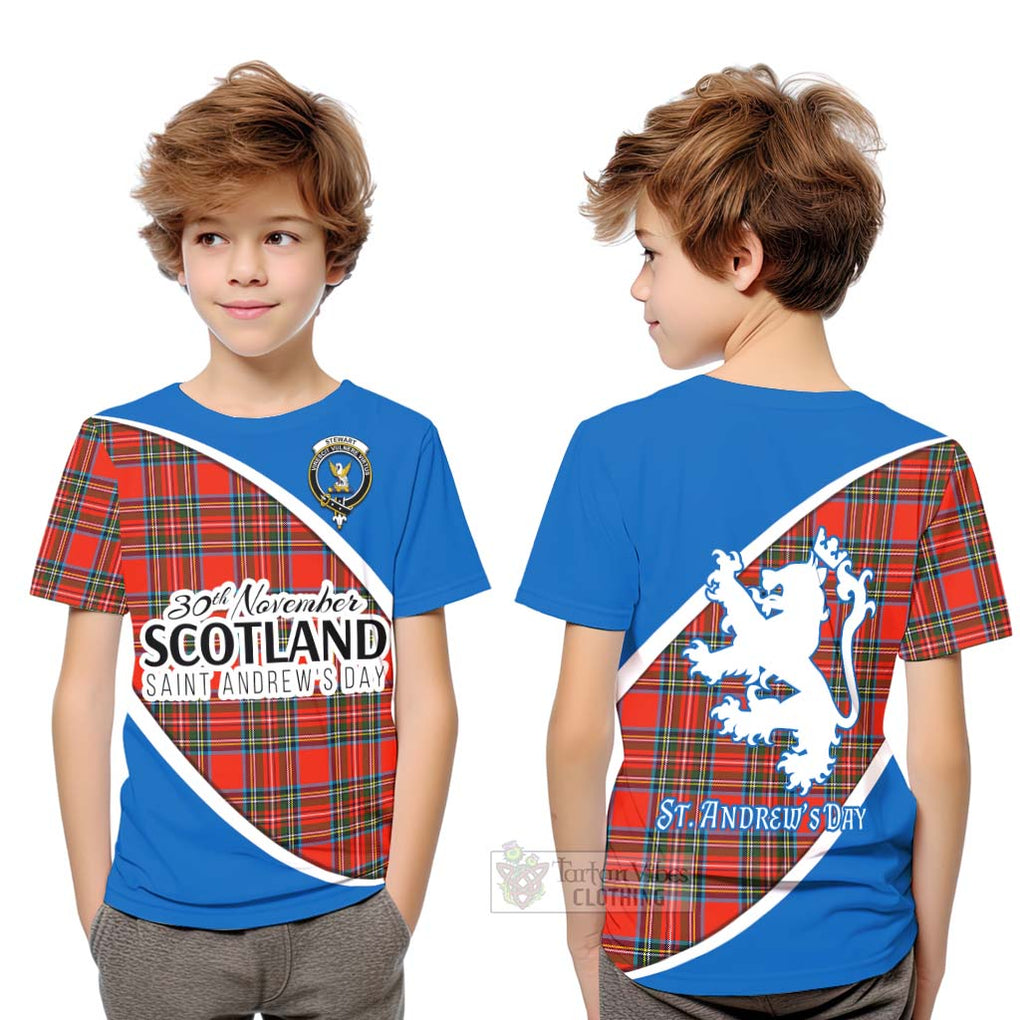 Tartan Vibes Clothing Stewart (Stuart) Family Crest Tartan Kid T-Shirt Celebrate Saint Andrew's Day in Style