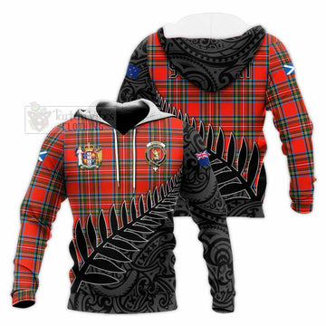 Stewart (Stuart) Crest Tartan Knitted Hoodie with New Zealand Silver Fern Half Style