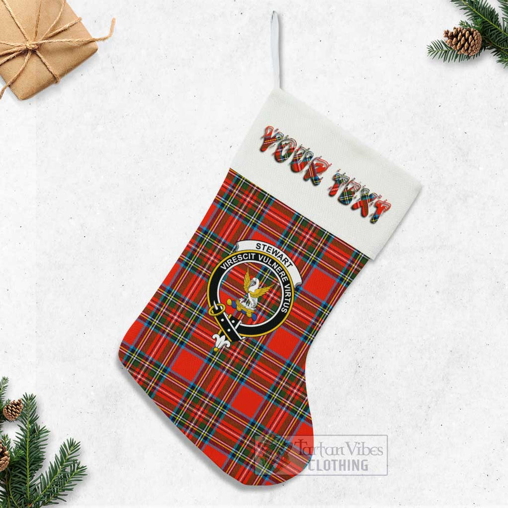 Tartan Vibes Clothing Stewart (Stuart) Tartan Family Crest Christmas Stocking with Personalized Text