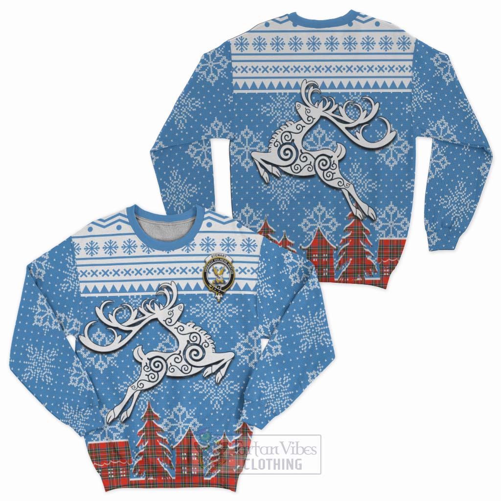 Tartan Vibes Clothing Stewart (Stuart) Clan Christmas Sweatshirt Celtic Reindeer Style