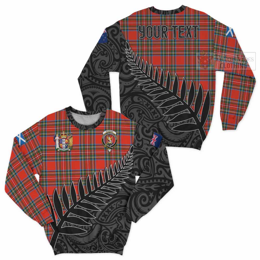 Tartan Vibes Clothing Stewart (Stuart) Crest Tartan Sweatshirt with New Zealand Silver Fern Half Style