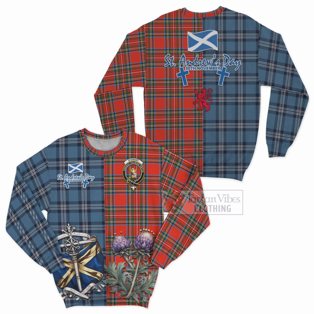 Tartan Vibes Clothing Stewart (Stuart) Tartan Sweatshirt Happy St. Andrew's Day Half Tartan Style