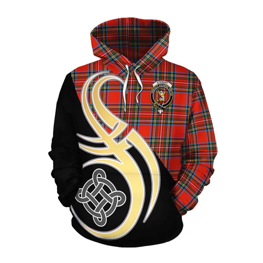 Tartan Vibes Clothing Stewart (Stuart) Tartan Cotton Hoodie with Family Crest and Celtic Symbol Style