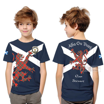 Stewart (Stuart) Tartan Lion Rampant Kid T-Shirt Proudly Display Your Heritage with Alba Gu Brath and Clan Name