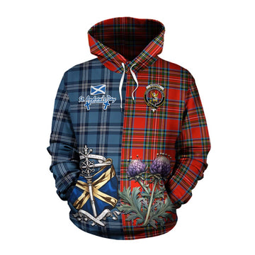 Stewart (Stuart) Tartan Cotton Hoodie Happy St. Andrew's Day Half Tartan Style Pullover Hoodie XS - Tartan Vibes Clothing