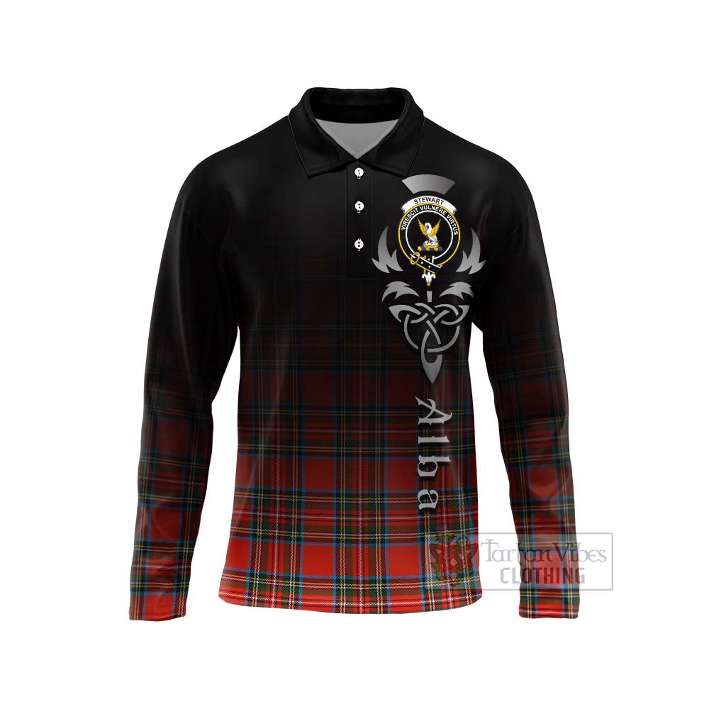 Stewart (Stuart) Tartan Long Sleeve Polo Shirt Featuring Alba Gu Brath Family Crest Celtic Inspired Unisex - Tartan Vibes Clothing