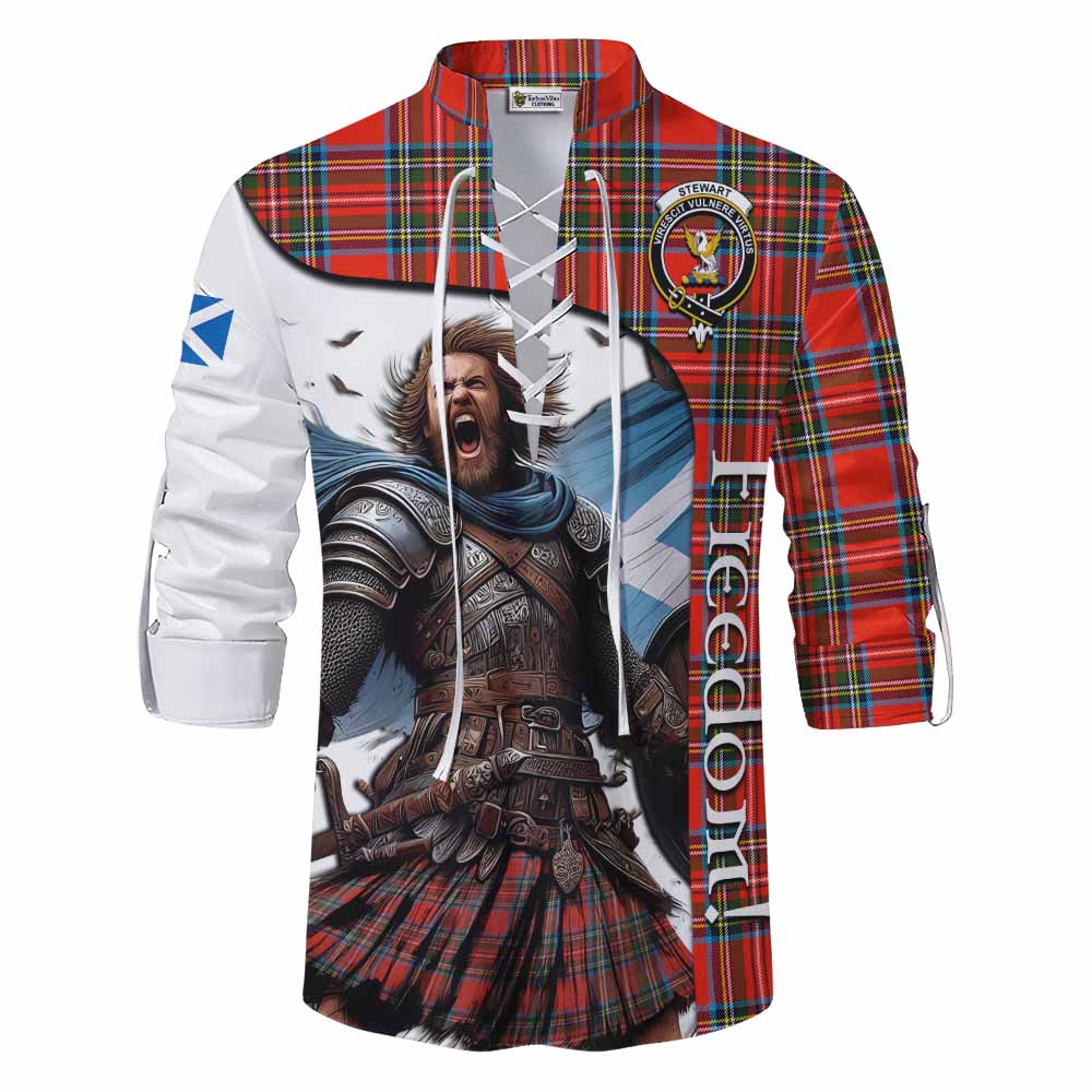 Tartan Vibes Clothing Stewart (Stuart) Crest Tartan Ghillie Kilt Shirt Inspired by the Freedom of Scottish Warrior