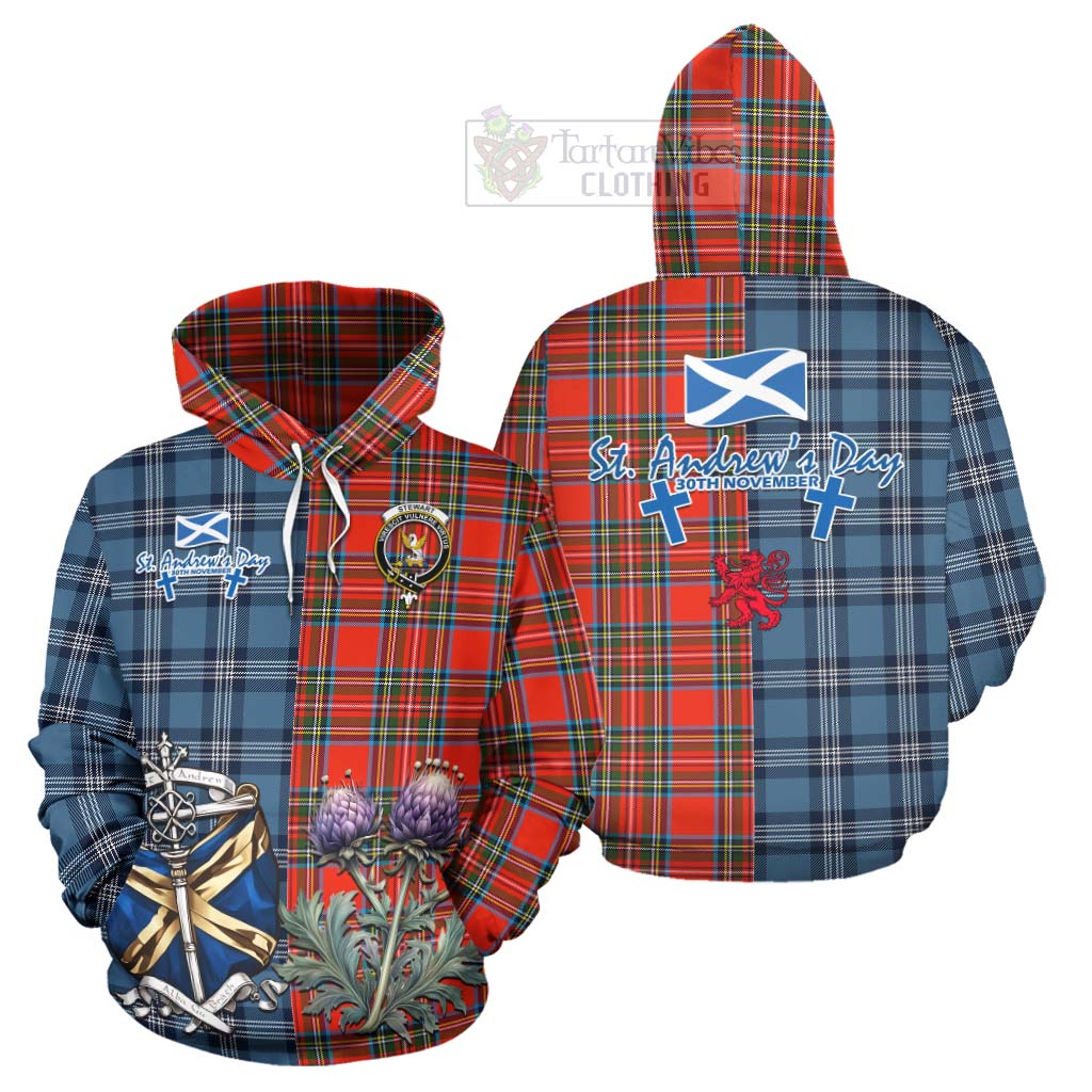 Tartan Vibes Clothing Stewart (Stuart) Tartan Hoodie Happy St. Andrew's Day Half Tartan Style