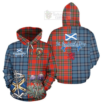 Stewart (Stuart) Tartan Hoodie Happy St. Andrew's Day Half Tartan Style