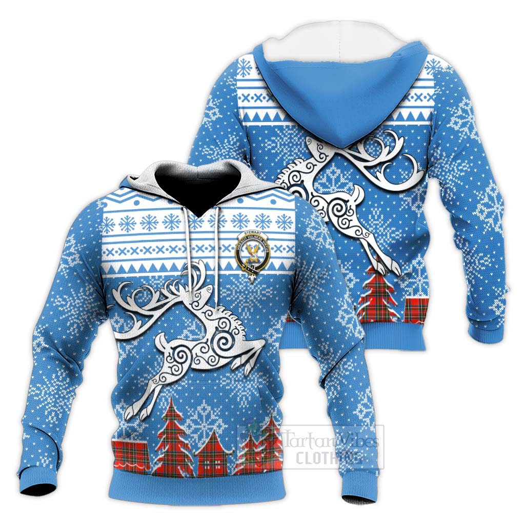 Tartan Vibes Clothing Stewart (Stuart) Clan Christmas Knitted Hoodie Celtic Reindeer Style