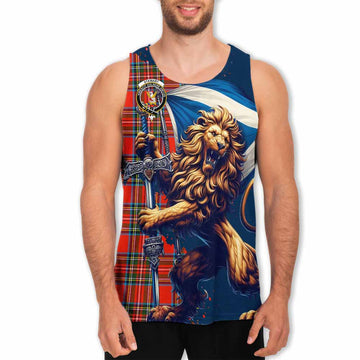 Stewart (Stuart) Tartan Family Crest Men's Tank Top with Scottish Majestic Lion Men - Tartan Vibes Clothing