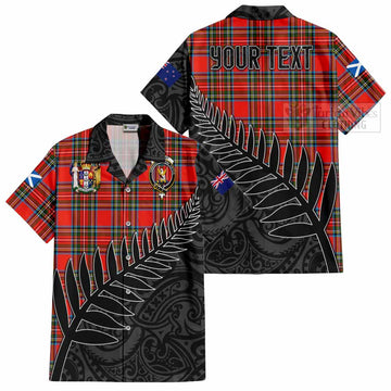 Stewart (Stuart) Crest Tartan Short Sleeve Button Shirt with New Zealand Silver Fern Half Style