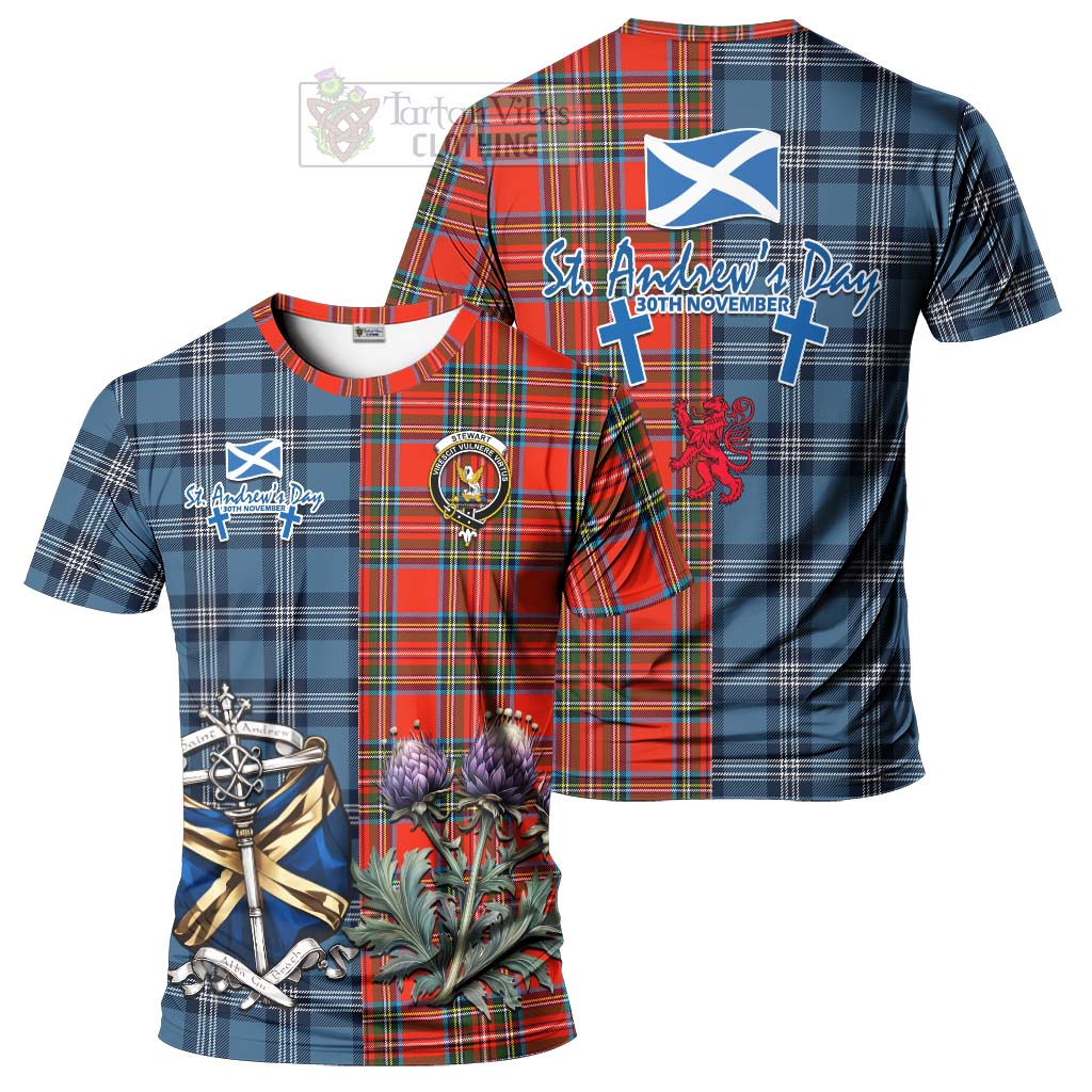 Tartan Vibes Clothing Stewart (Stuart) Tartan T-Shirt Happy St. Andrew's Day Half Tartan Style