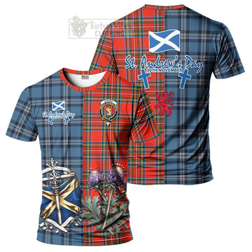 Stewart (Stuart) Tartan T-Shirt Happy St. Andrew's Day Half Tartan Style