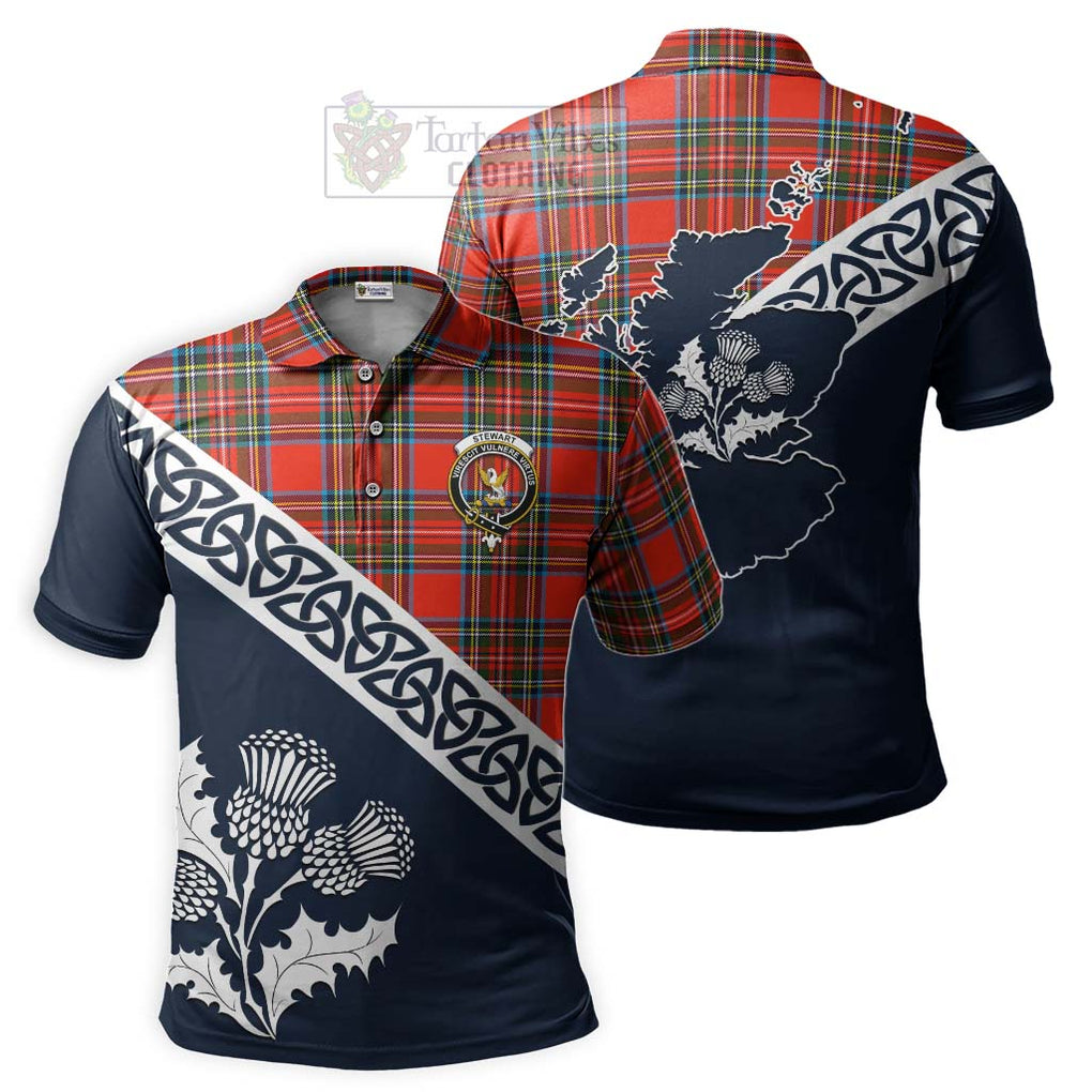 Stewart (Stuart) Tartan Polo Shirt Featuring Thistle and Scotland Map Kid - Tartanvibesclothing Store