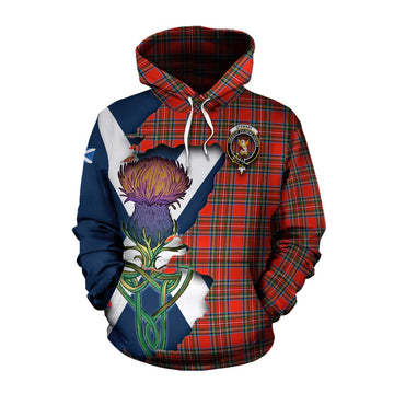 Stewart (Stuart) Tartan Family Crest Cotton Hoodie Scottish Thistle Celtic Inspired Pullover Hoodie XS - Tartan Vibes Clothing