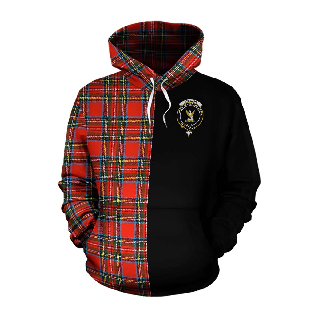 Tartan Vibes Clothing Stewart (Stuart) Tartan Cotton Hoodie with Family Crest and Half Of Me Style