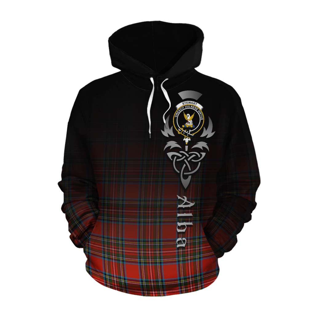 Tartan Vibes Clothing Stewart (Stuart) Tartan Cotton Hoodie Featuring Alba Gu Brath Family Crest Celtic Inspired