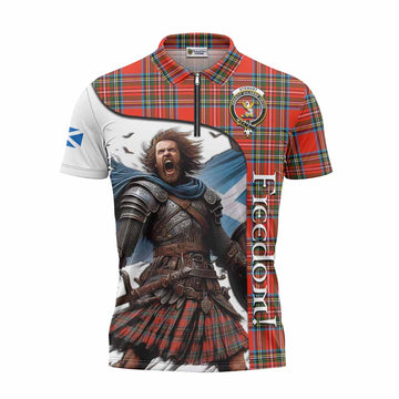 Stewart (Stuart) Crest Tartan Zipper Polo Shirt Inspired by the Freedom of Scottish Warrior