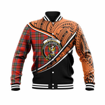 Stewart (Stuart) Crest Tartan Baseball Jacket with Polynesian Vibes Style - Orange Version