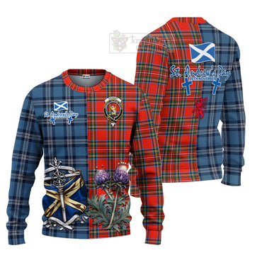 Stewart (Stuart) Tartan Knitted Sweater Happy St. Andrew's Day Half Tartan Style