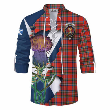 Stewart (Stuart) Tartan Family Crest Ghillie Kilt Shirt Scottish Thistle Celtic Inspired Men - Tartan Vibes Clothing