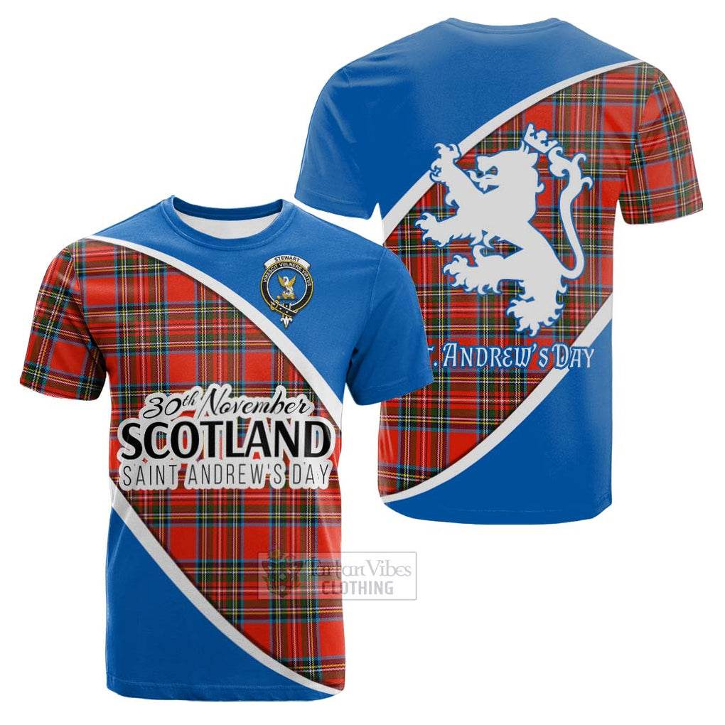 Tartan Vibes Clothing Stewart (Stuart) Family Crest Tartan Cotton T-shirt Celebrate Saint Andrew's Day in Style