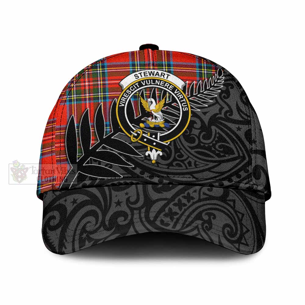 Tartan Vibes Clothing Stewart (Stuart) Tartan Classic Cap with New Zealand Silver Fern Half Style