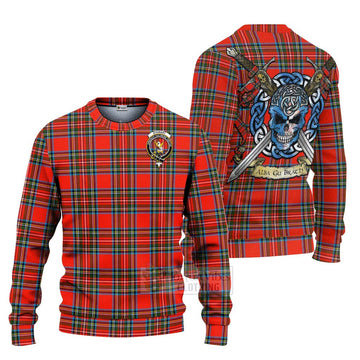 Stewart (Stuart) Tartan Ugly Sweater with Family Crest Celtic Skull Style