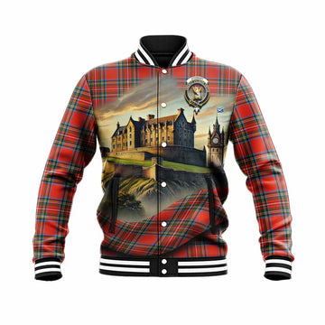 Stewart (Stuart) Tartan Family Crest Baseball Jacket with Scottish Ancient Castle Style Unisex - Tartan Vibes Clothing