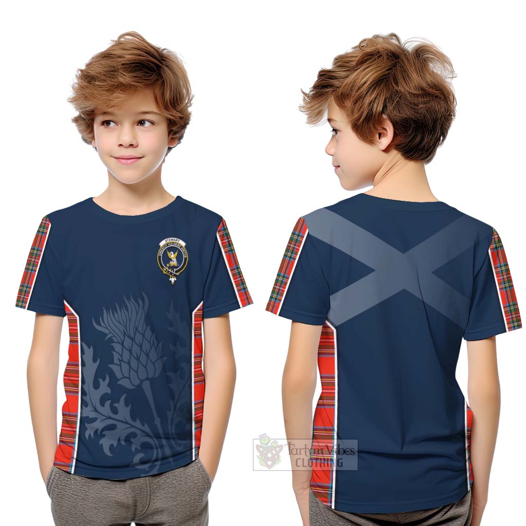 Tartan Vibes Clothing Stewart (Stuart) Tartan Kid T-Shirt with Family Crest and Scottish Thistle Vibes Sport Style