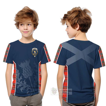 Stewart (Stuart) Tartan Kid T-Shirt with Family Crest and Scottish Thistle Vibes Sport Style