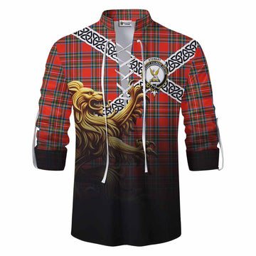 Stewart (Stuart) Crest Tartan Ghillie Kilt Shirt with Golden Lion Emblem Celtic Style Men - Tartan Vibes Clothing